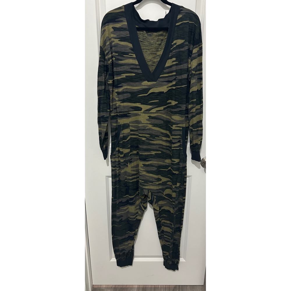 Natural Life Womens Camo Jumpsuit 100% Cotton S Green Camouflage Long Sleeve